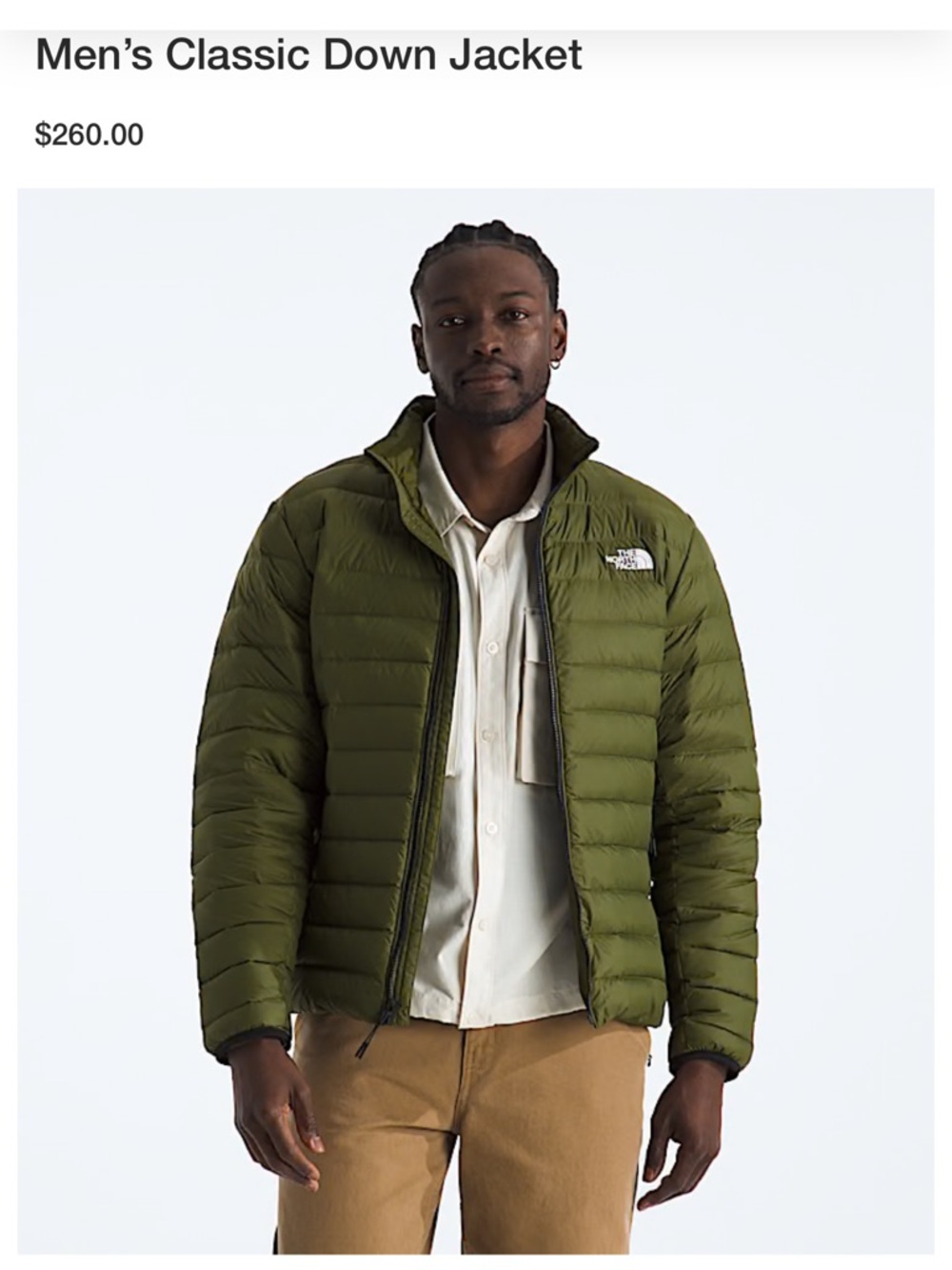 The North Face Men's Classic Down Jacket - Olive Green - Brand New -